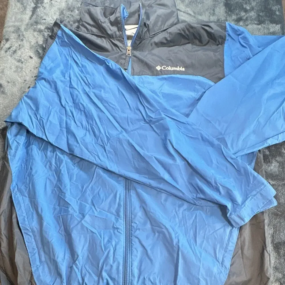 Columbia Men’s Blue/Gray Retract Hood Full Zip Windbreaker Stand-Up L